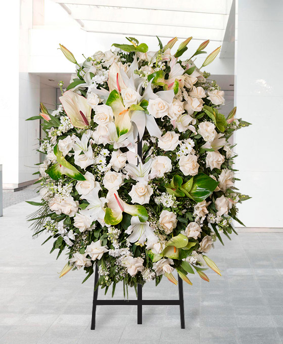 Flores blancas para difuntos de Santa Coloma, Corona de Flores expresar Condolencias, Envío urgente de Flores para Funeral